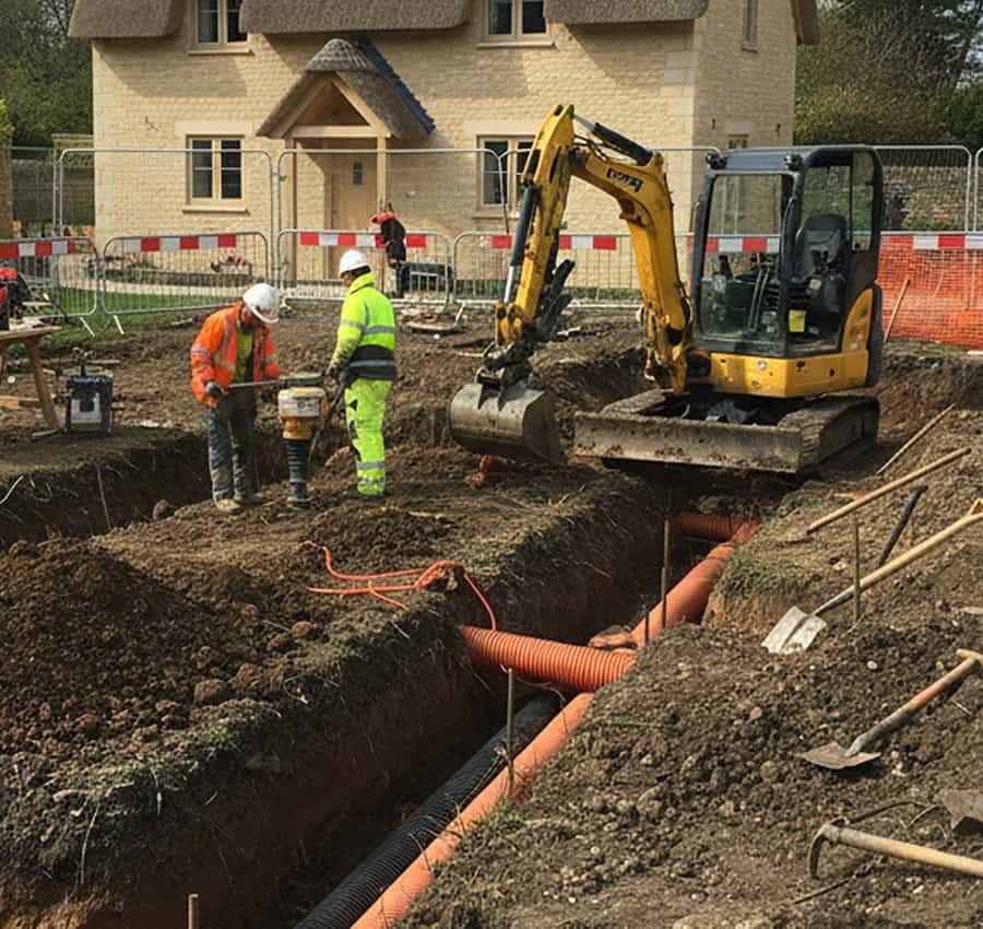 Domestic groundworks including foundations, drainage, and access works for new residential properties
